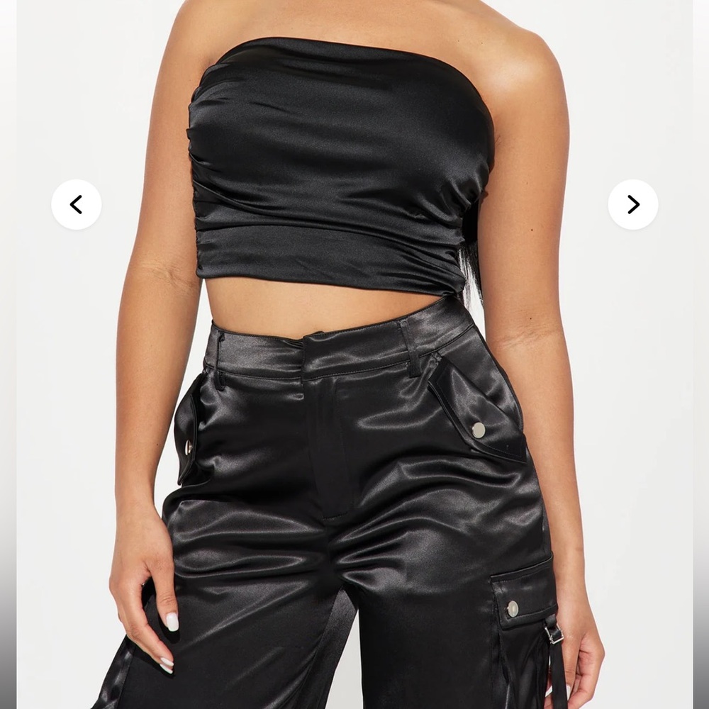 Perfect Night Black Satin Women's Pant Set - Picture 2 of 5